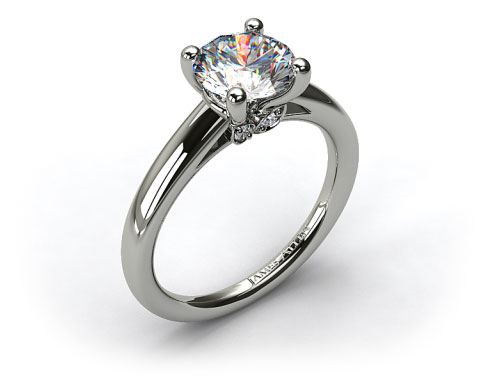 18k White Gold Double Pave Leaf Engagement Ring